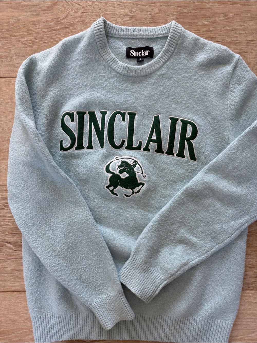 Sinclair Crewneck Sweater in Pale Blue with Embroidered Logo